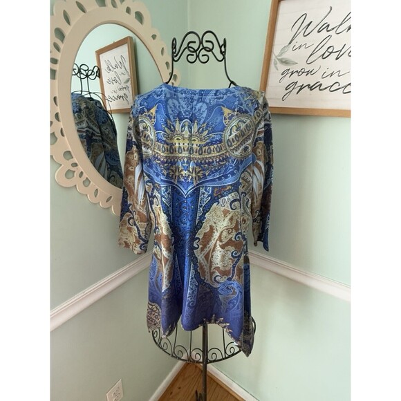 ONE WORLD LIVE AND LET LIVE MULTI EMBELLISHED V NECK TOP TUNIC SZ S Artsy - Picture 5 of 7